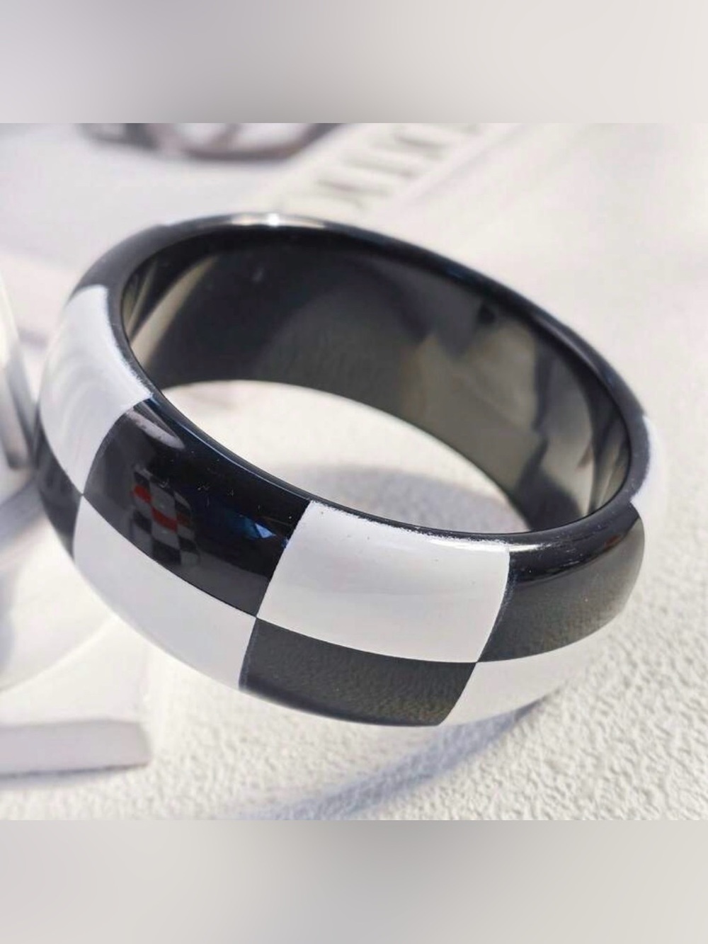 Women's Black & White Checkerboard Bangle Bracelet